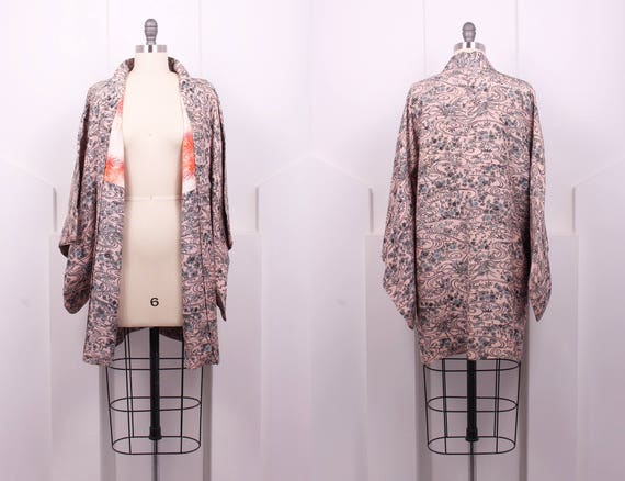 Vintage Floral Pond Short Haori Kimono •  Pink an… - image 2