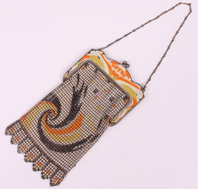 Vintage 1920's Whiting & Davis Orange Swirl Handbag 20's Designer Deco Mesh Purse image 2