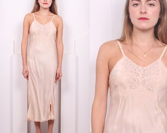 Vintage 1930's Princess Durelle Silk Bias Slipdress • 30's Bias Cut Ballet Pink Silk & Lace Slip • Size S