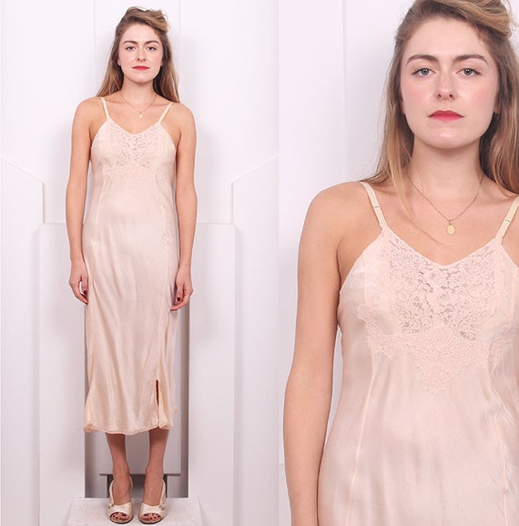 M L Vintage 1930s Lingerie 30s Silk and Lace Slip Pink