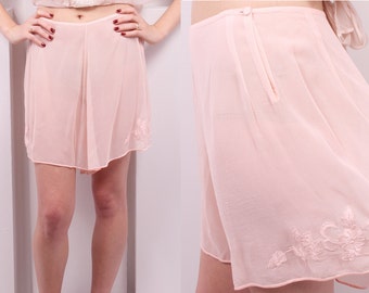 Vintage 1930's Baby Pink Silk Georgette Tap Pants • 30's Pink Embroidered Sheer Bloomers • Size S/M