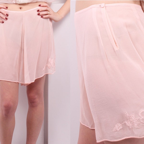 Vintage 1930's Baby Pink Silk Georgette Tap Pants • 30's Pink Embroidered Sheer Bloomers • Size S/M