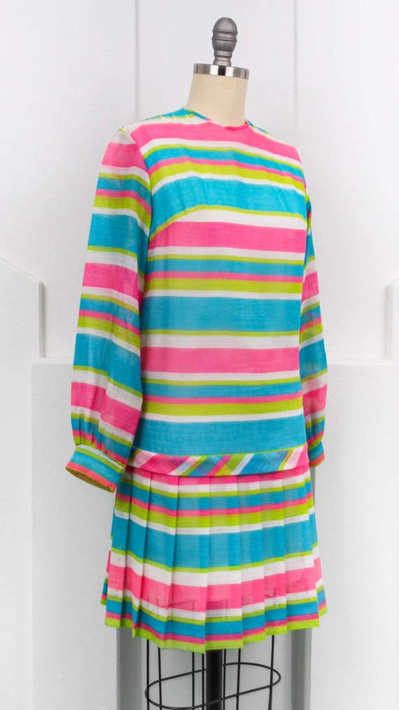 Vintage 1960's Stripe Mini Dress • Bright Pastel … - image 3