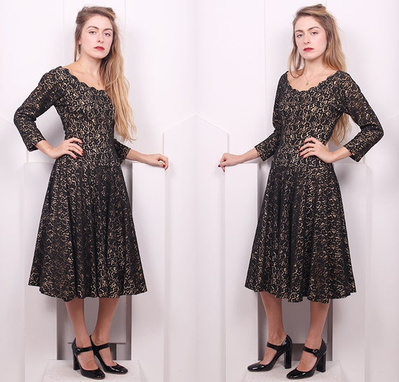 Vintage 1950's Black Lace Cocktail Dress • 50's B… - image 2