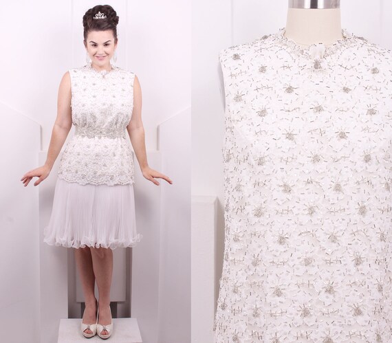 white beaded cocktail dress