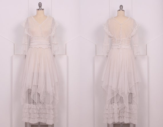 Vintage 1910's White Edwardian Lawn Tea Dress • 1… - image 3