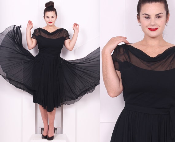 Vintage 1960's Peggy Hunt Black Silk Cocktail Dres