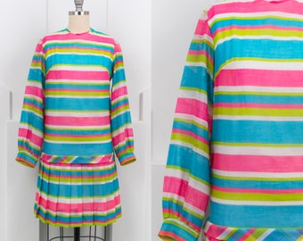 Vintage 1960's Stripe Mini Dress • Bright Pastel Mod Mini Dress • Size XS