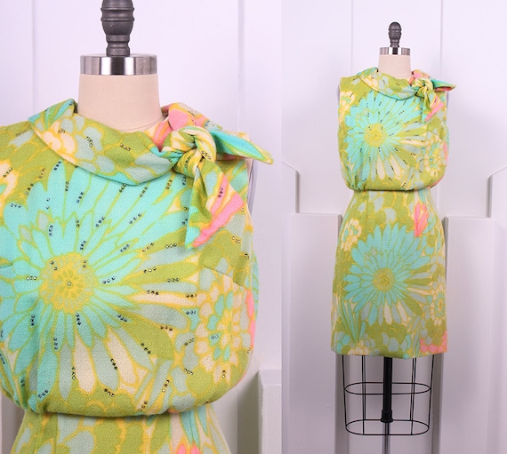 Vintage 1960's Pastel Day Dress • 60's Bright Past