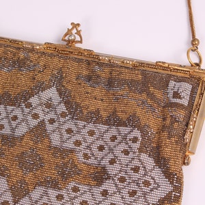 Vintage 1920's Gold Art Deco French Handbag 20's White & Gold Beaded Fringe Purse image 4