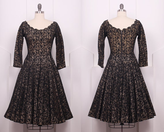 Vintage 1950's Black Lace Cocktail Dress • 50's B… - image 4