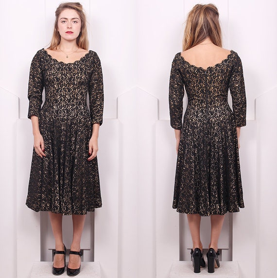 Vintage 1950's Black Lace Cocktail Dress • 50's B… - image 3