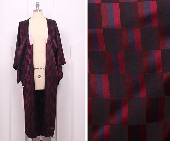 Vintage 1960's Japanese Maroon Geometric Michiyuk… - image 4