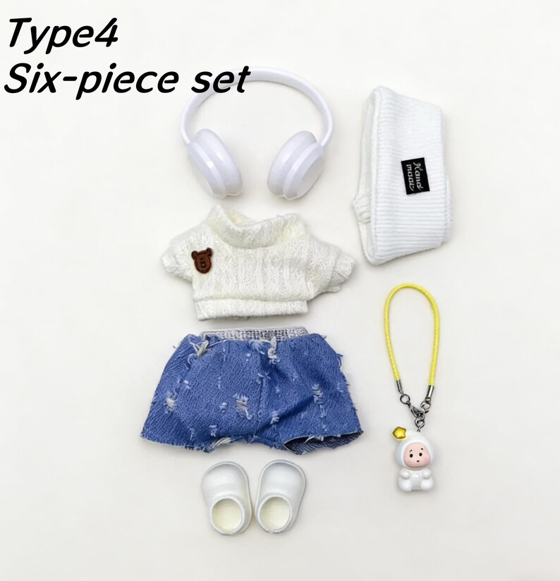 Conjunto de ropa de muñeca de crochet hecho a mano: apto para muñecas de 17 cm, minimoda, accesorios para muñecas, atuendo para muñecas. imagen 8