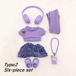 Conjunto de ropa de muñeca de crochet hecho a mano: apto para muñecas de 17 cm, minimoda, accesorios para muñecas, atuendo para muñecas. imagen 6