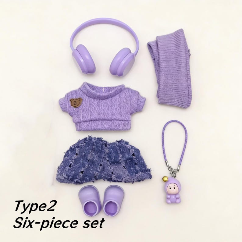 Conjunto de ropa de muñeca de crochet hecho a mano: apto para muñecas de 17 cm, minimoda, accesorios para muñecas, atuendo para muñecas. imagen 6