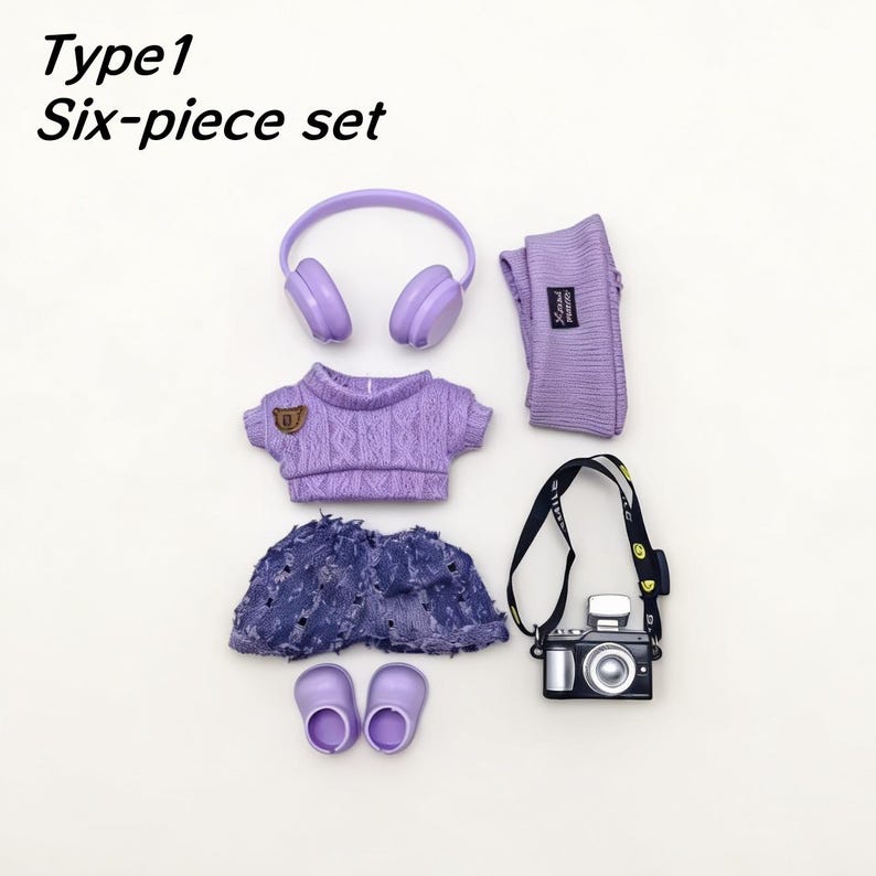 Conjunto de ropa de muñeca de crochet hecho a mano: apto para muñecas de 17 cm, minimoda, accesorios para muñecas, atuendo para muñecas. imagen 5