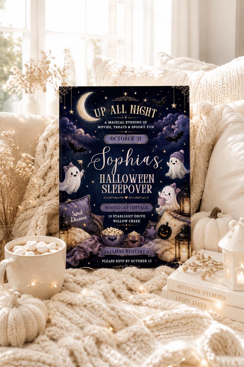 Gothic Halloween Sleepover Invitation Haunted Dinner Party Template gothic-halloween-sleepover-invitation-haunted-dinner-party-template