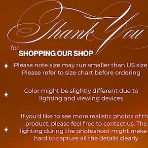 Pu&ograve; includere: Sfondo marrone con testo bianco: "Thank You for SHOPPING OUR SHOP." Ulteriori informazioni su taglie e variazioni di colore dovute all'illuminazione. Contattaci per altre foto.