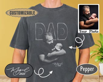 Custom Photo Dad Shirt with Kids Names, Personalized Father Portrait Tee, Fathers Day Gift for Dad, Comfort Colors Custom Picture Shirt