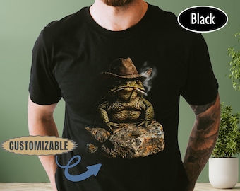 Custom Smoking Cow Boy Frog Meme Shirt Vintage Amphibian Graphic Tee Funny Frog Lover Gift Comfort Colors Style Weird Humor Unisex T-Shirt