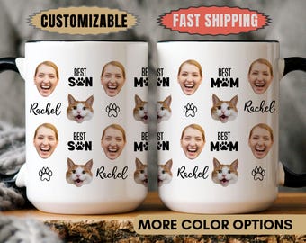 Custom Pet Face Mug, Personalized Photo Cup With Name, Funny Gift For Cat Mom, Pet Memorial Mug, Unique Customizable Pet Lover Gift