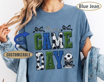 Personalized Soccer Game Day Shirt Custom Name Faux Texture Soccer Mom Tee Comfort Colors® Sports Mom Gift Mothers Day Shirt Women Supporter