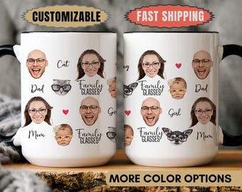 Personalized Family Face Mug, Custom Baby Photo Mug, Gift For Grandpa Dad Or Mom, Custom Face Coffee Cup, Funny Glasses Family Picture Mug