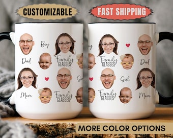 Custom Family Face Mug, Personalized Baby Photo Mug, Gift For Grandpa Dad Or Mom, Custom Face Coffee Cup, Funny Glasses Family Picture Mug