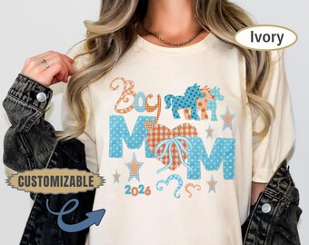 Boy Mom Patchwork Faux Shirt Comfort Colors® Boy Mama Tee Personalized Year Shirt Mom Of Boys Gift Mothers Day Gift Western Bow Mama Era Tee
