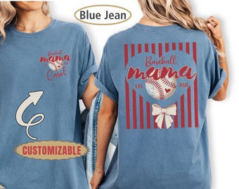 Personalized Baseball Mama Shirt Custom Name Number Front And Back Game Day Tee Comfort Colors® Sports Mom Gift Mothers Day Shirt Women