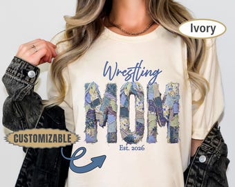 Wrestling Mom Custom Name Shirt, Faux Texture Sports Mom Gift, Personalized Wrestling Team Mom Tee, Wrestler Mother Comfort Colors Style Tee