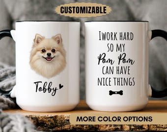 Funny Pomeranian Coffee Mug, Personalized Dog Portrait Cup, Custom Pet Photo Mug, Gift For Dog Mom, Cute Pom Pom Dog Lover Present