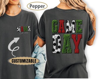 Personalized Soccer Mom Shirt Custom Name Number Game Day Tee Faux Texture Lettering Comfort Colors® Sports Mom Gift Mothers Day Shirt Women