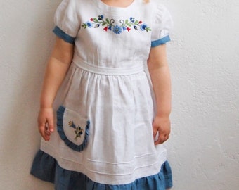 linen dress with kashubian embroidery / kaszubjanka / linen girl dress / gift dress / linen child dress/ dress for child , embroidered dress