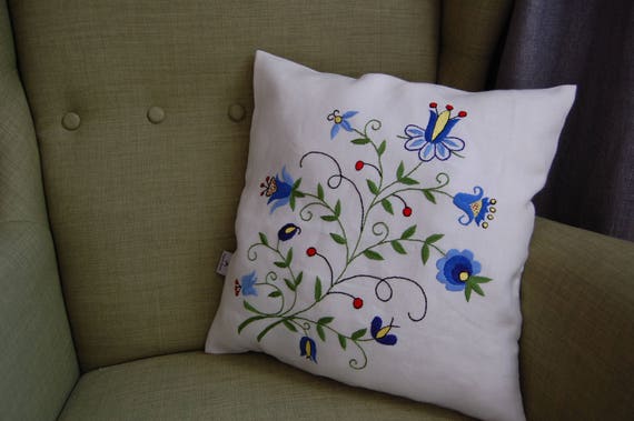 Linen pillowcase with kashubian hand Natural Linen Pillowcase Embroidered