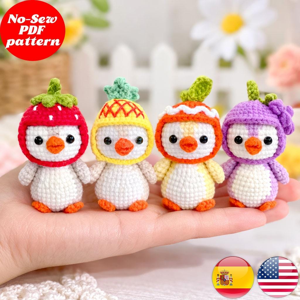 39 Crochet Penguin Patterns, Amigurumi, Blankets, and Keychains 20 No-Sew Fruit Penguin Crochet Bundle