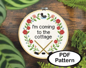 Heated Rivalry Hockey Cross Stitch Pattern • I’m Coming To The Cottage Quote (Instant Download PDF Pattern)