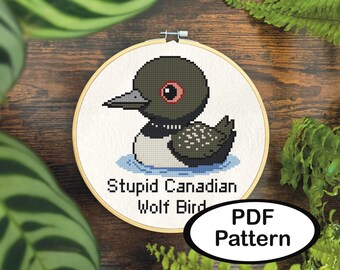 Kawaii Canadian Loon Cross Stitch Pattern • Heated Rivalry Quote (Instant PDF Download)