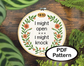 Heated Rivalry Hockey Cross Stitch Pattern • I Might Open I Might Knock Quote  (Instant Download PDF Pattern)