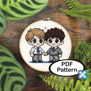 Heartstopper Cross Stitch Pattern PDF | Nick and Charlie Love | Chibi Embroidery | Beginner to Intermediate Stitch Chart | Pattern Keeper