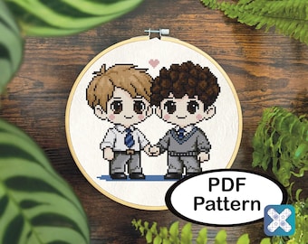 Heartstopper Cross Stitch Pattern PDF | Nick and Charlie Love | Chibi Embroidery | Beginner to Intermediate Stitch Chart | Pattern Keeper