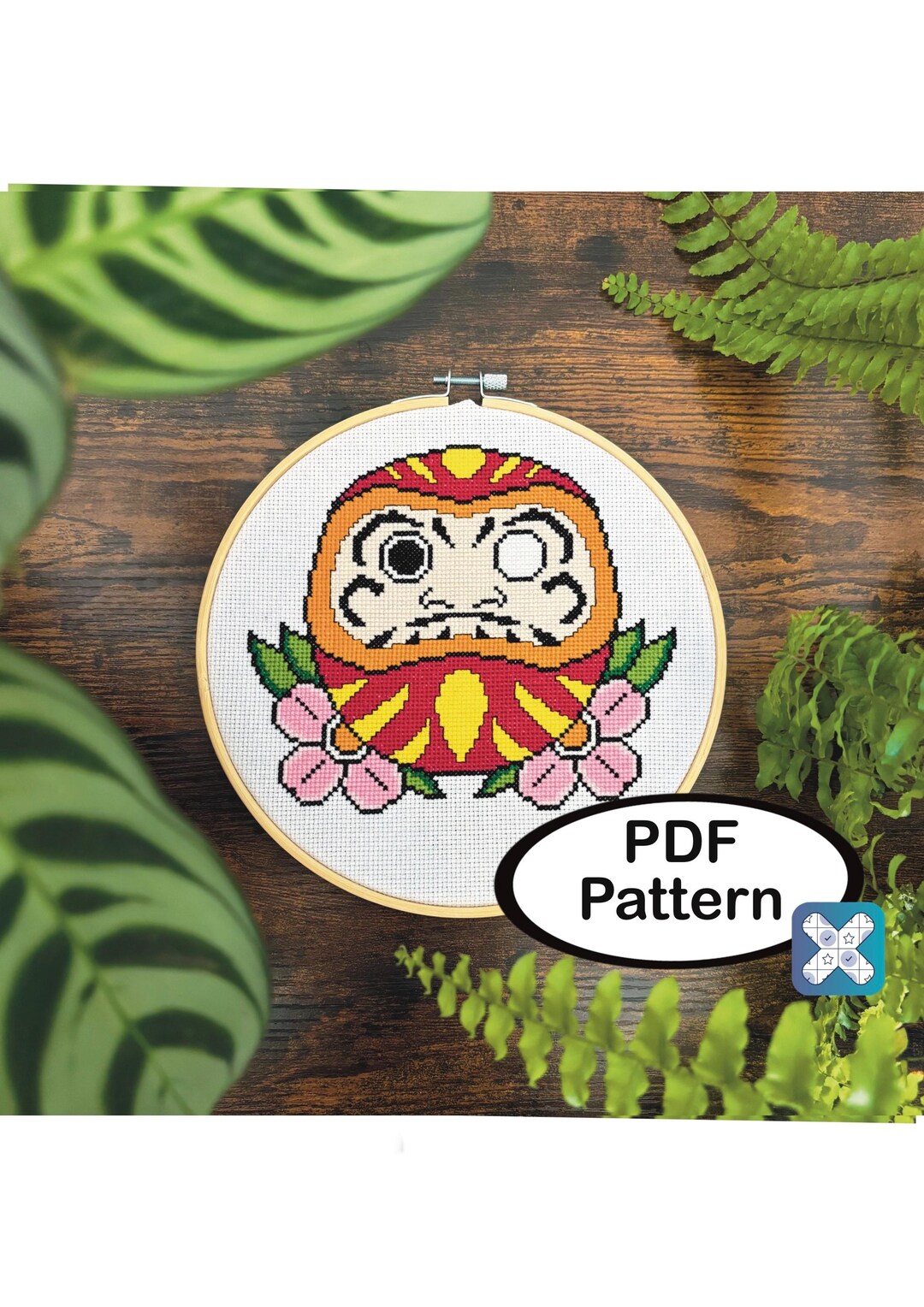 Japanese Daruma Tattoo Cross Stitch Pattern Instant PDF Download japanese-daruma-tattoo-cross-stitch-pattern-instant-pdf-download