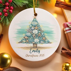 Personalized Seashell Christmas Tree Ornament: Beach Holiday Keepsake