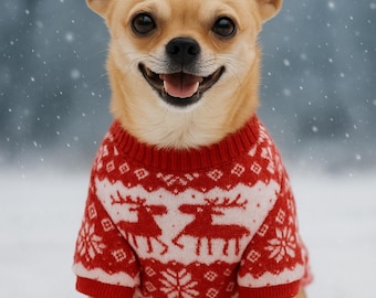Christmas Reindeer Dog Sweater, Cozy Holiday Knit Pet Outfit, Warm Winter Puppy Clothes