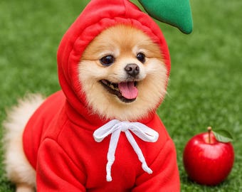 Funny Apple Dog Costume: Fall Fleece Pet Hoodie