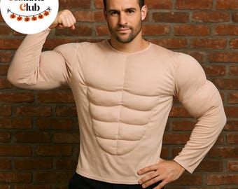 Men’s Muscle Chest Costume Shirt, Fake Bodybuilder Abs & Arm Suit (One Size)
