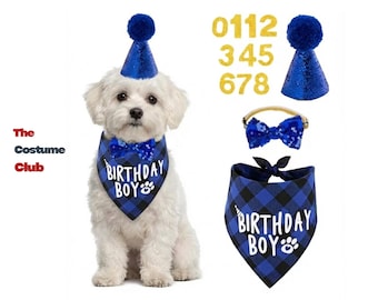 Dog Birthday Outfit Set Pet Party Accessories Bandana Hat Bow Tie