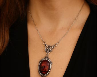 Vampire Blood Red Pendant Necklace, Gothic Victorian Choker for Women