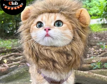 Lion Mane Cat Costume: Funny Halloween Pet Wig, Dress-Up Hat